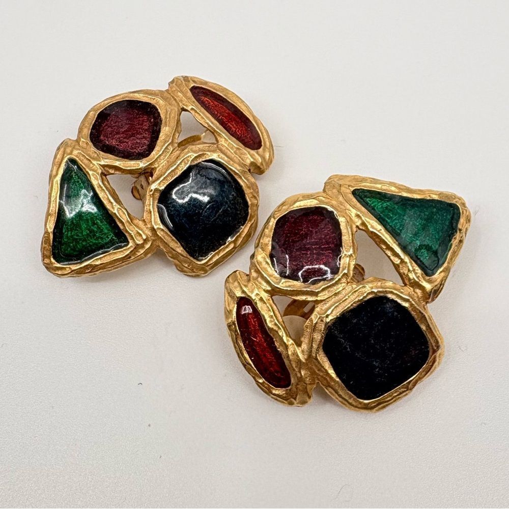 Gold and Multicolor Statement Clip-on Earrings